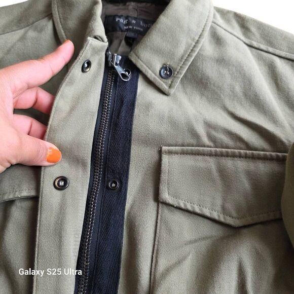 rag & bone womens Sz 0 olive green utility jacket snap and zip up - Picture 5 of 8